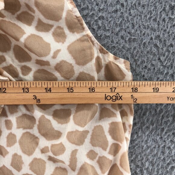 LOFT Top Womens Medium Beige Giraffe Print Ruffle Button Up Sleeveless Blouse - Picture 7 of 9